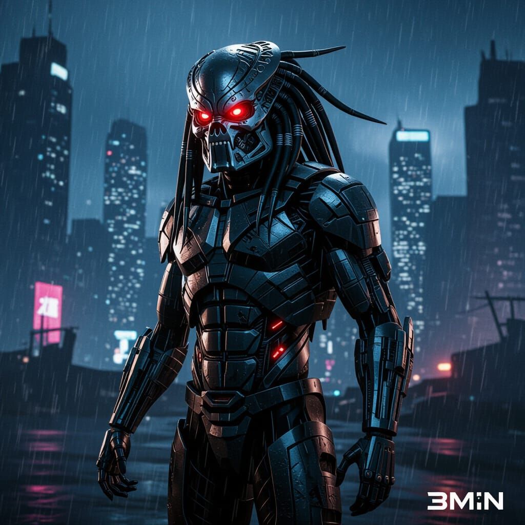 Predator Terminator Hybrid in Gritty Sci-Fi City