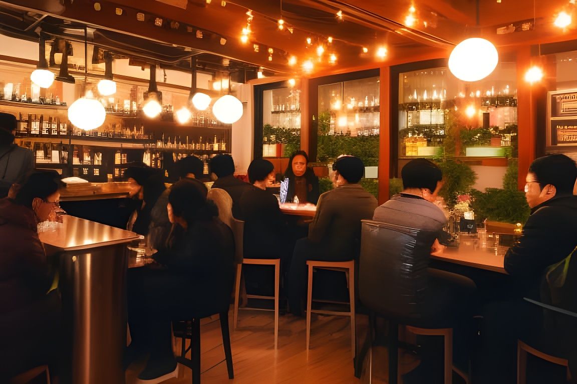 Vibrant Night Cafe Gathering in Detailed Realism