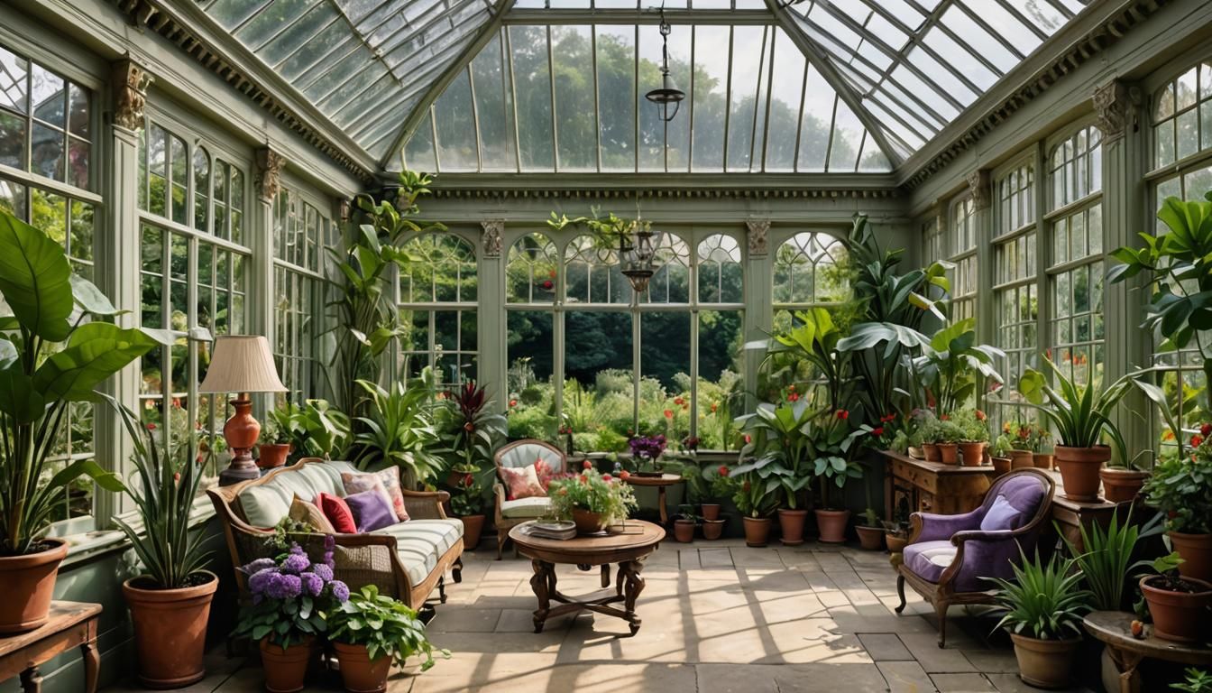 1920s Conservatory in Hampshire, Watercolour and Pencil