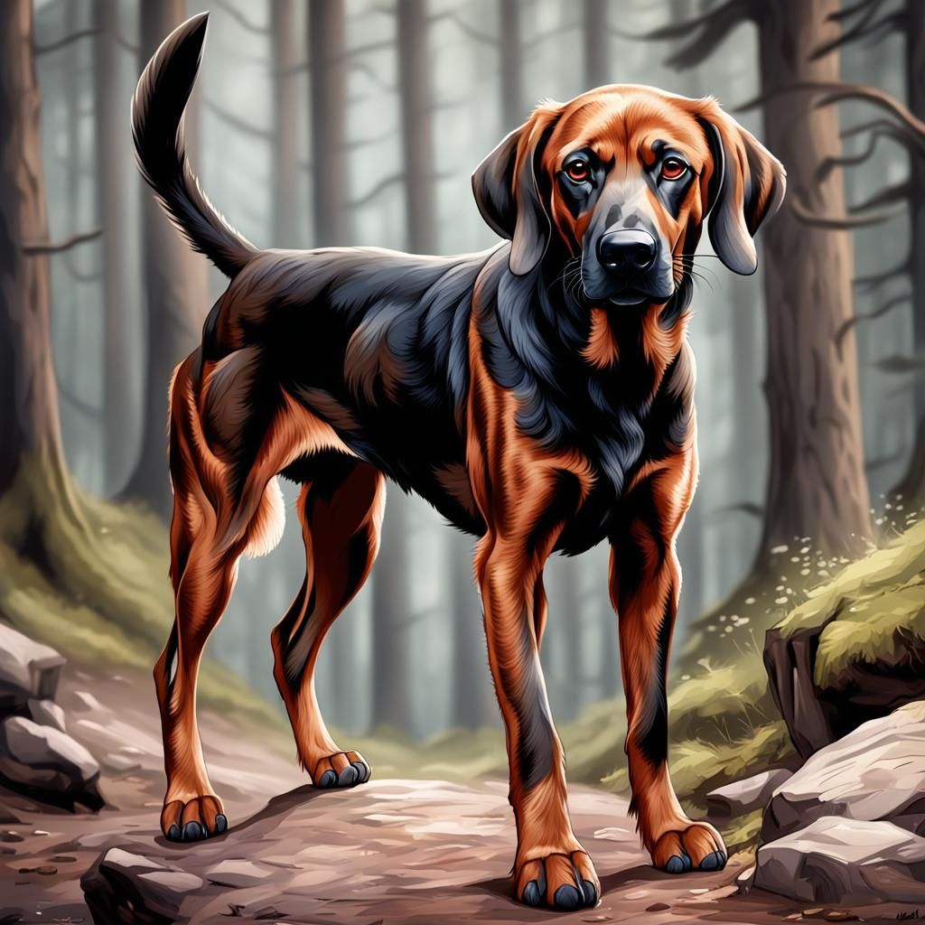 Agile Bavarian Mountain Hound in Comic Art Style