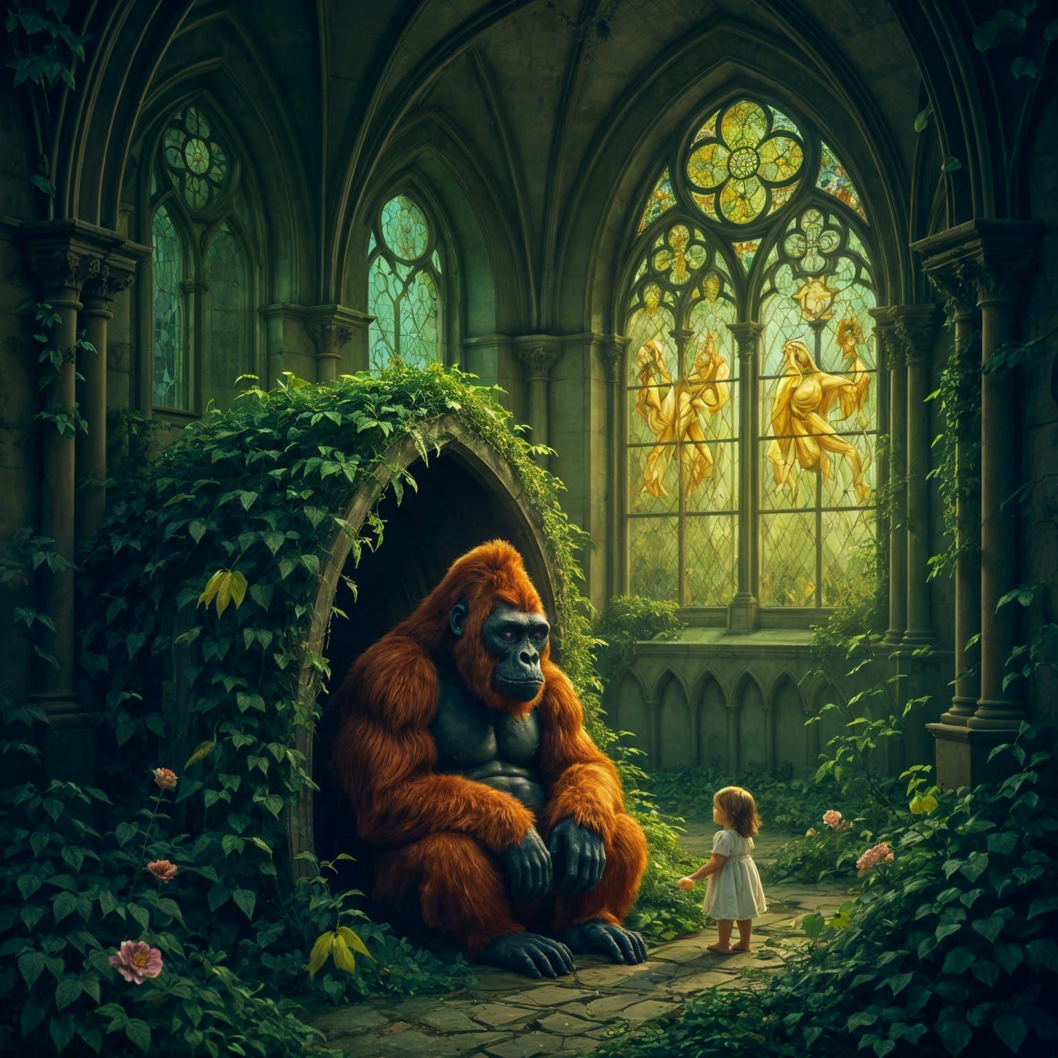 Gothic Cathedral Shelter with Gorilla and Bananas