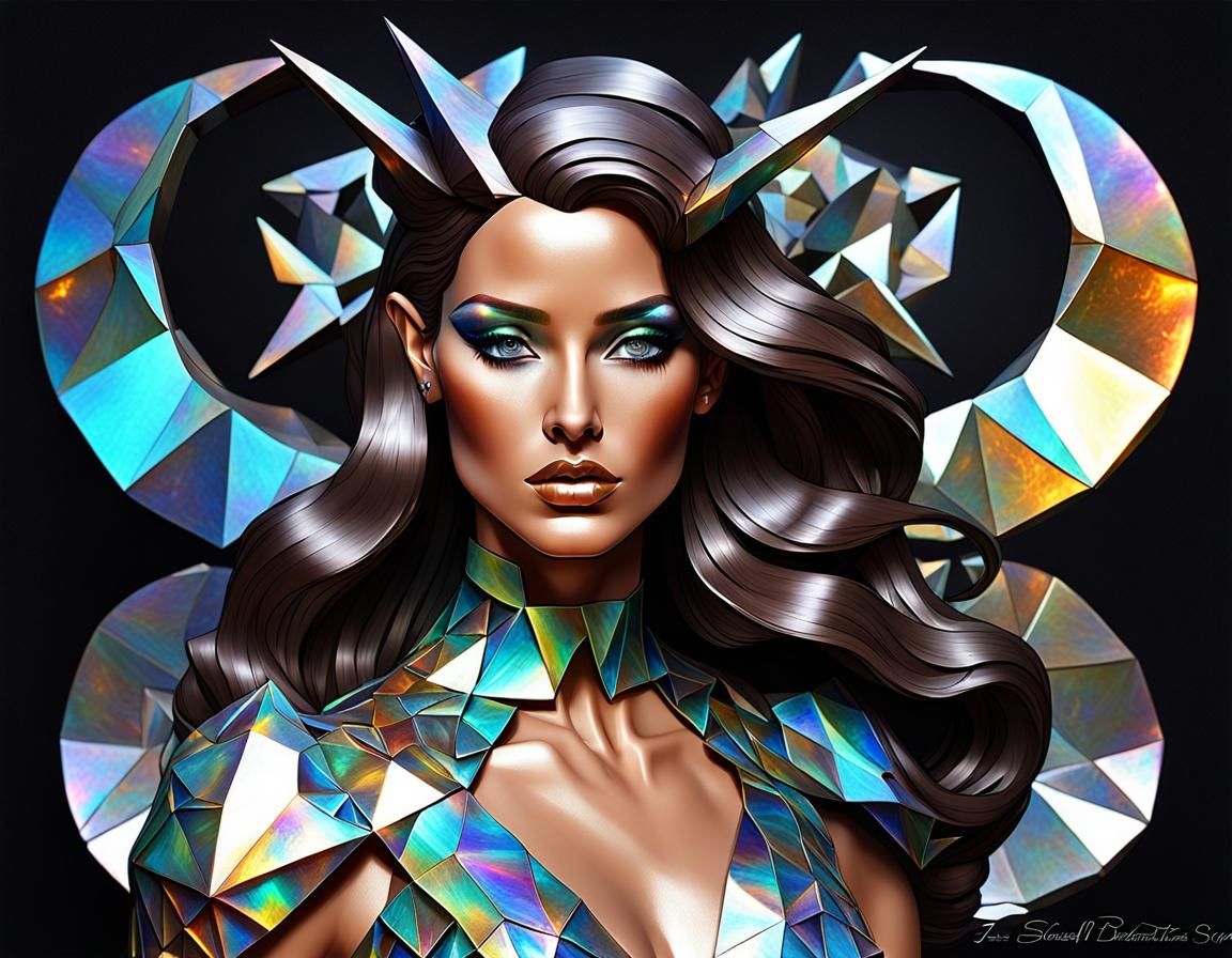 Brunette Celebrates Sagittarius Birthday in Tessellated Styl...