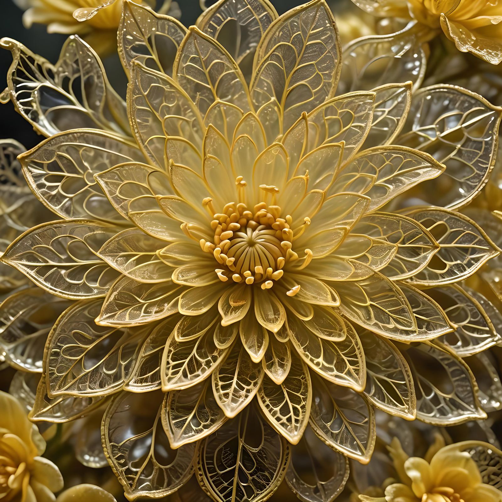Delicate Yellow Glass Filigree Flower in HDR