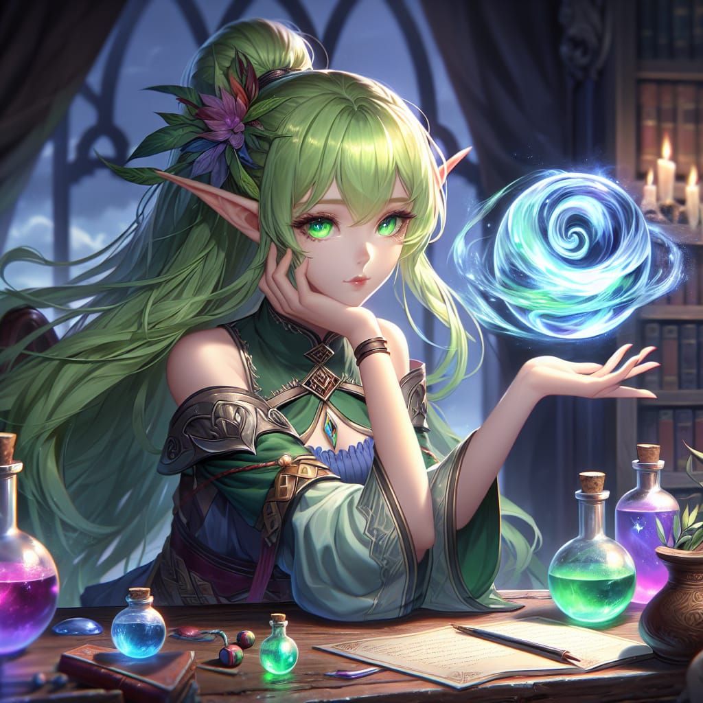 Anime Elf Elementalist Conjuring Water Orb