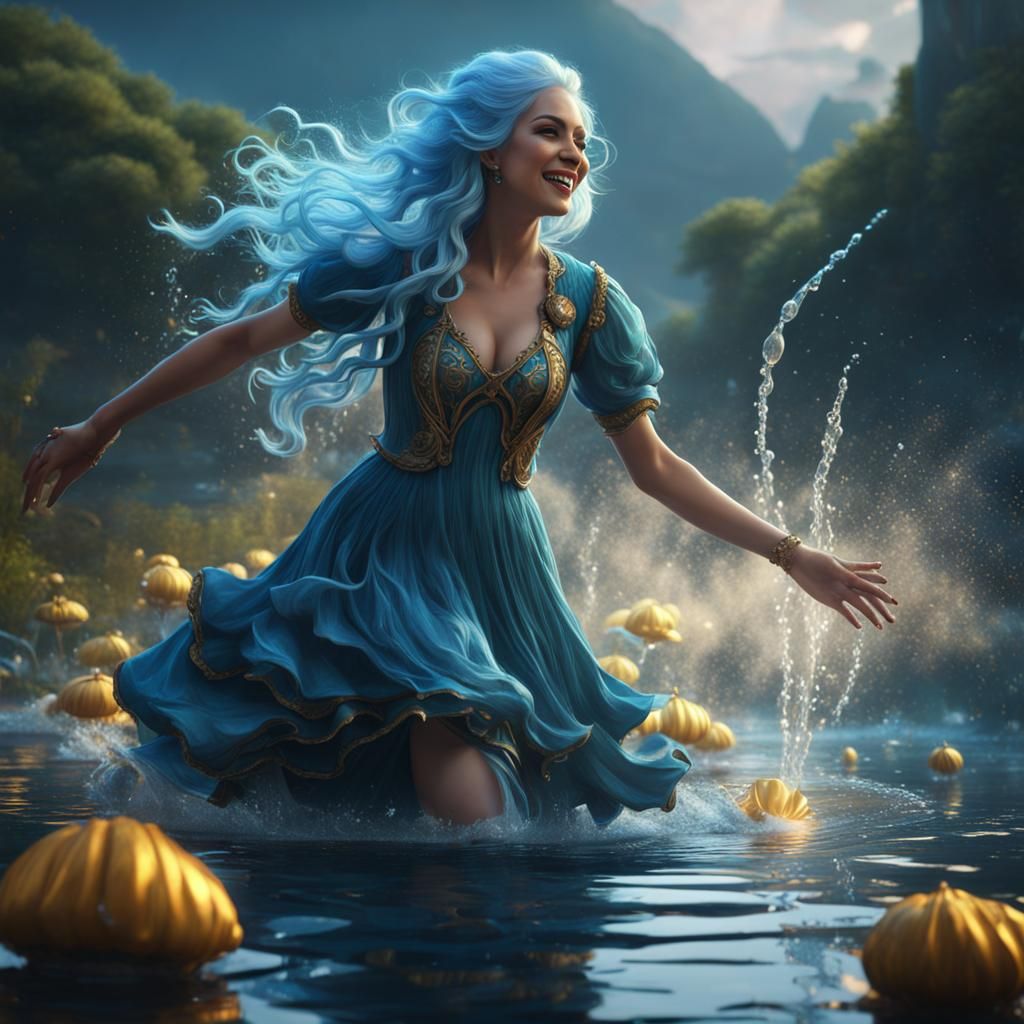 Girl with Sky Blue Hair and Water Dress