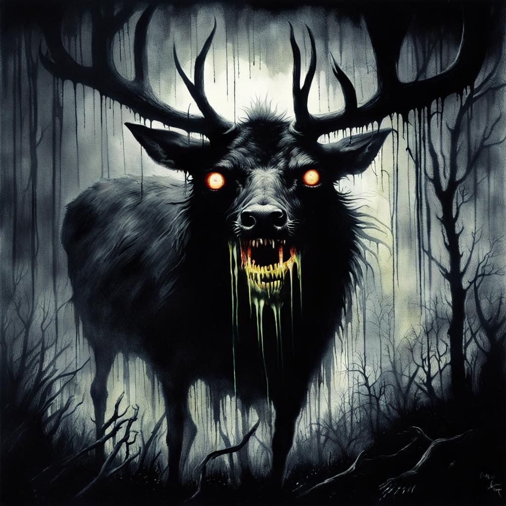 Distorted Body Horror with Glowing Eyes in Darkness