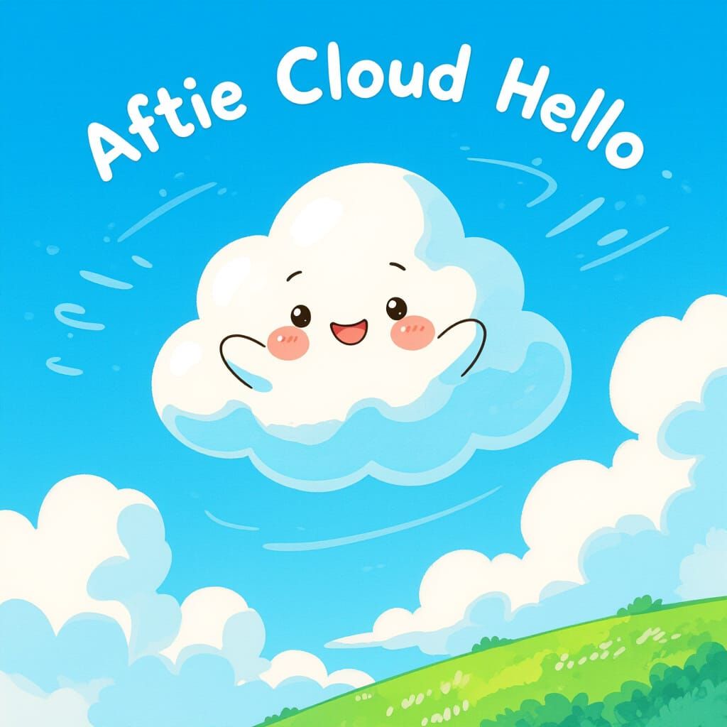 Whimsical Cloud Waves Hello: Animated Style