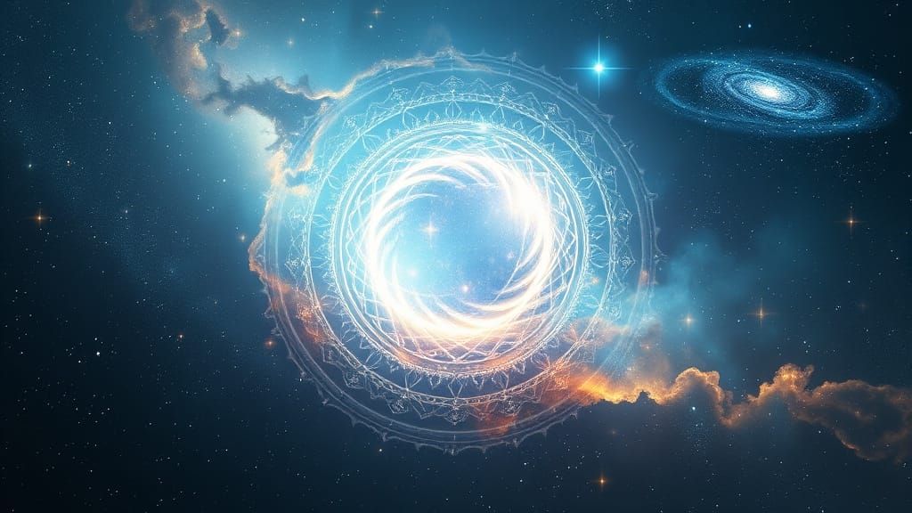 Ethereal Cosmic Vortex in Celestial Blues and Gold