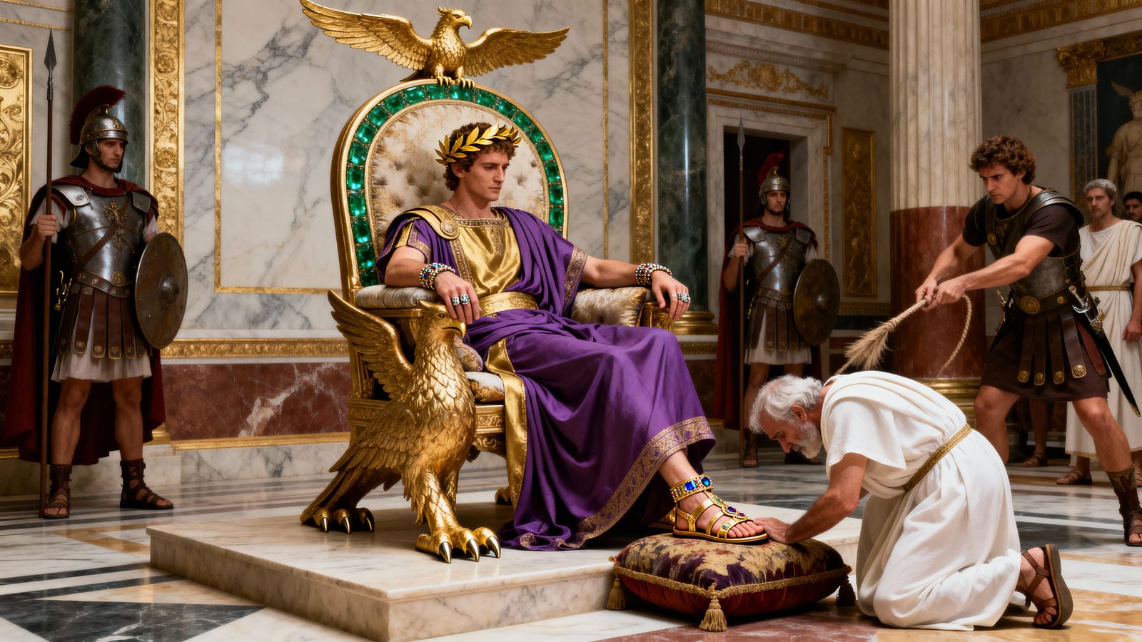 Emperor Nero Seated on Ornate Golden Throne