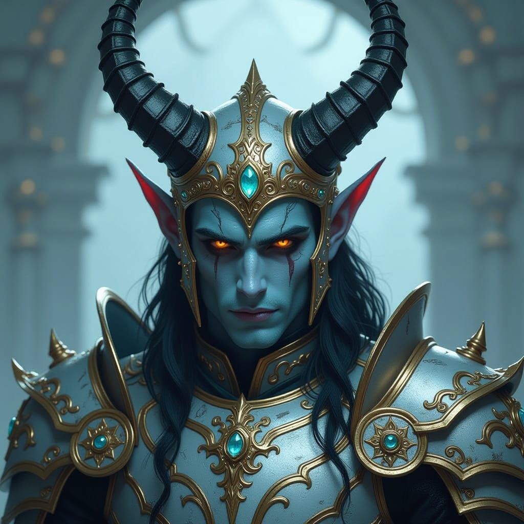 Dark Fantasy Tiefling Warrior in Majestic Armor