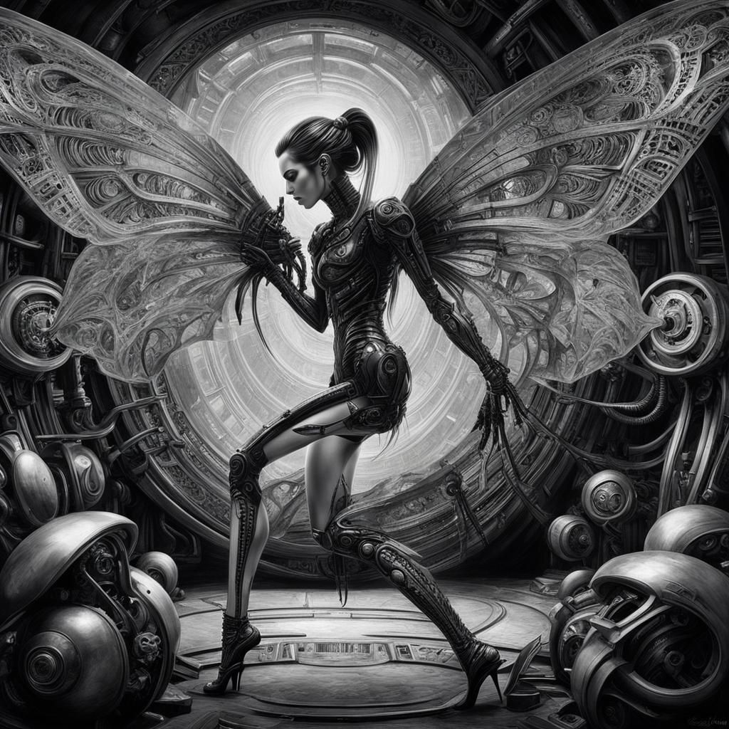 Gothic Cyberpunk Female Figure in Hyperrealistic Style