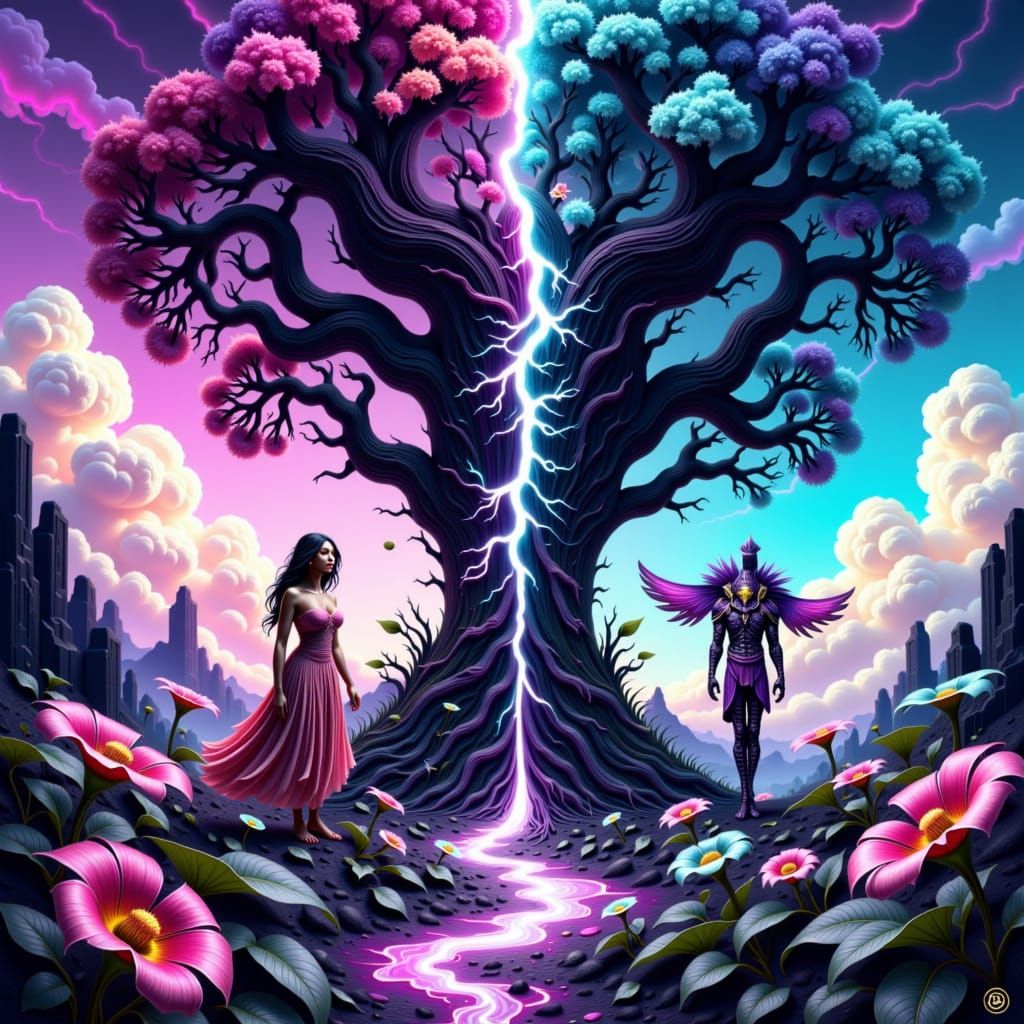 Divided Tree: Good and Evil in Dreamy Digital Art