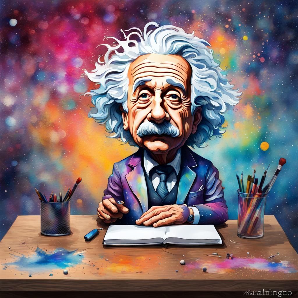 Einstein Bobblehead Workstation in Mixed Media Style