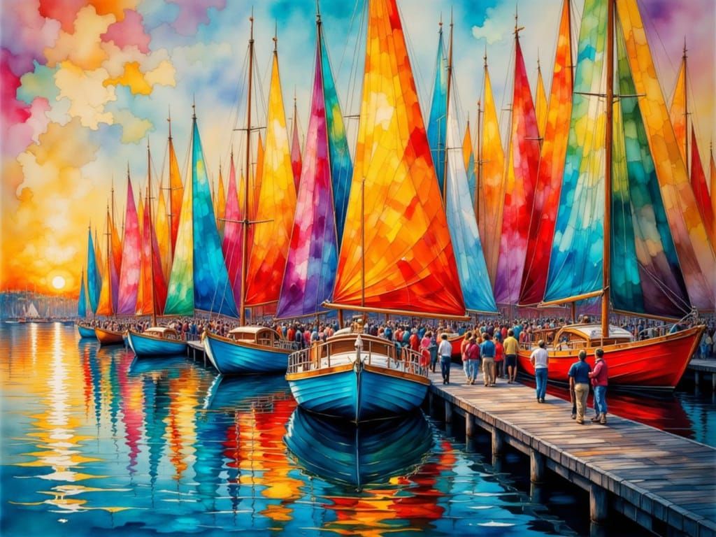 Vibrant Regatta Scene in Golden Light