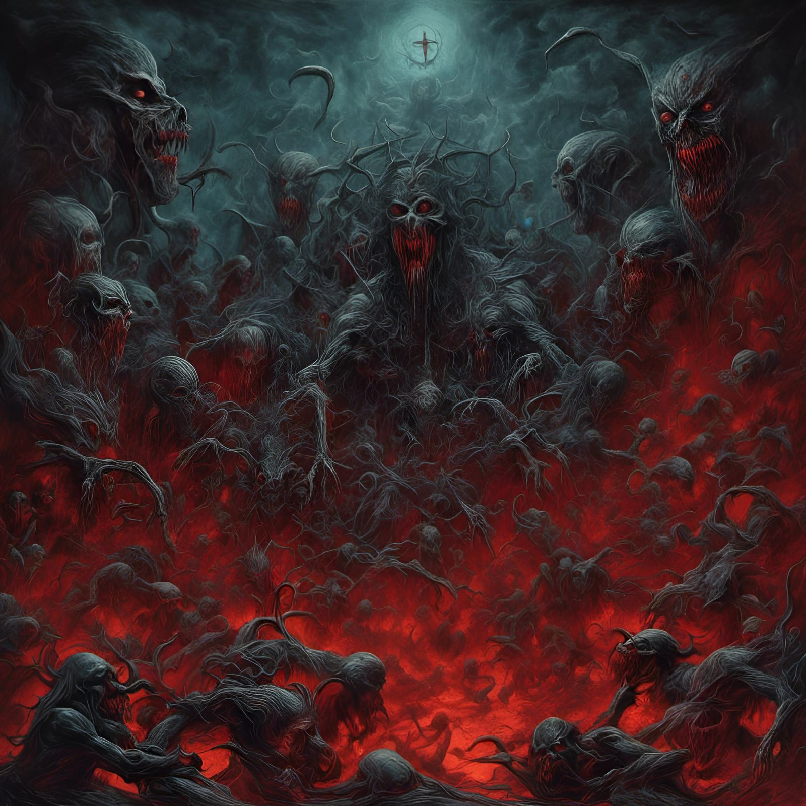 Psychedelic Horror Demons in Eerie Hellscape