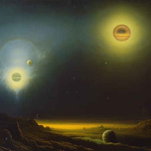 macabre planets in Romanticism Style