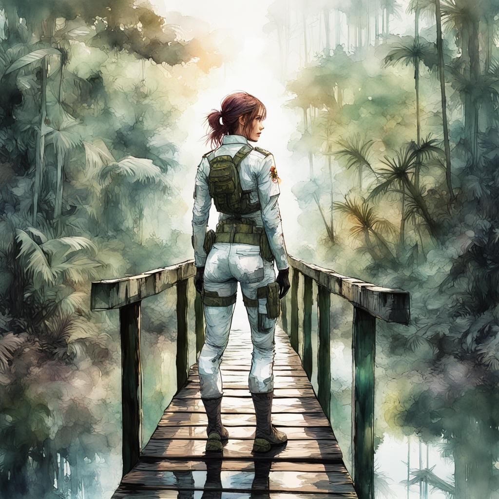 The Boss Gazes at Jungle Sunrise, Digital Watercolor