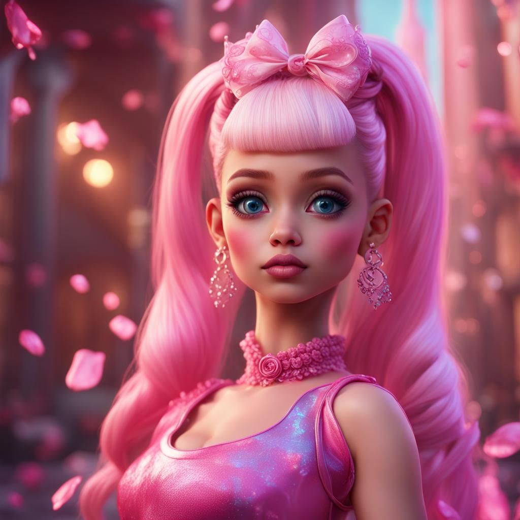 Girly Boy Dolled Up Like Barbie: Detailed Matte Painting