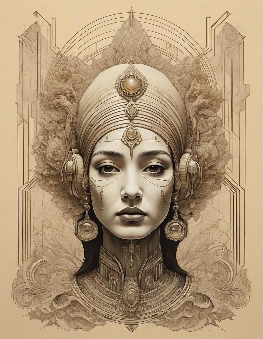 Ethereal Art Deco Portrait in Warm Beige Tones