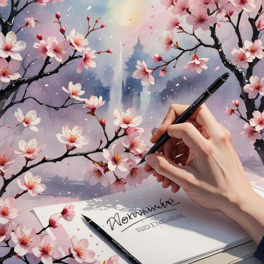 Magical Cherry Blossom Sketch in 3D Digital Art