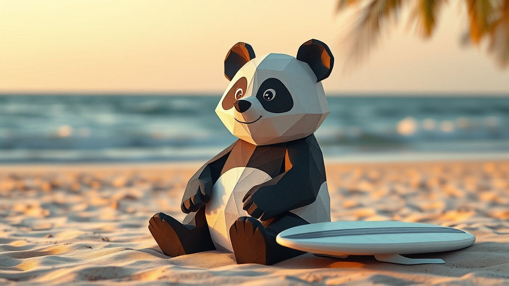 A Gentle Panda Basks on Tropical Beach
