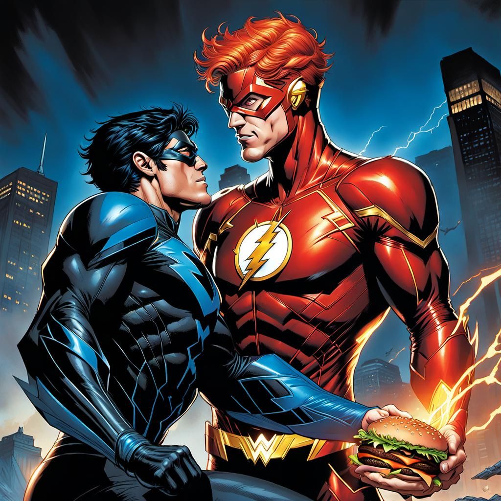 When Wally tries to steal a bite of Nightwing’s burger…💥