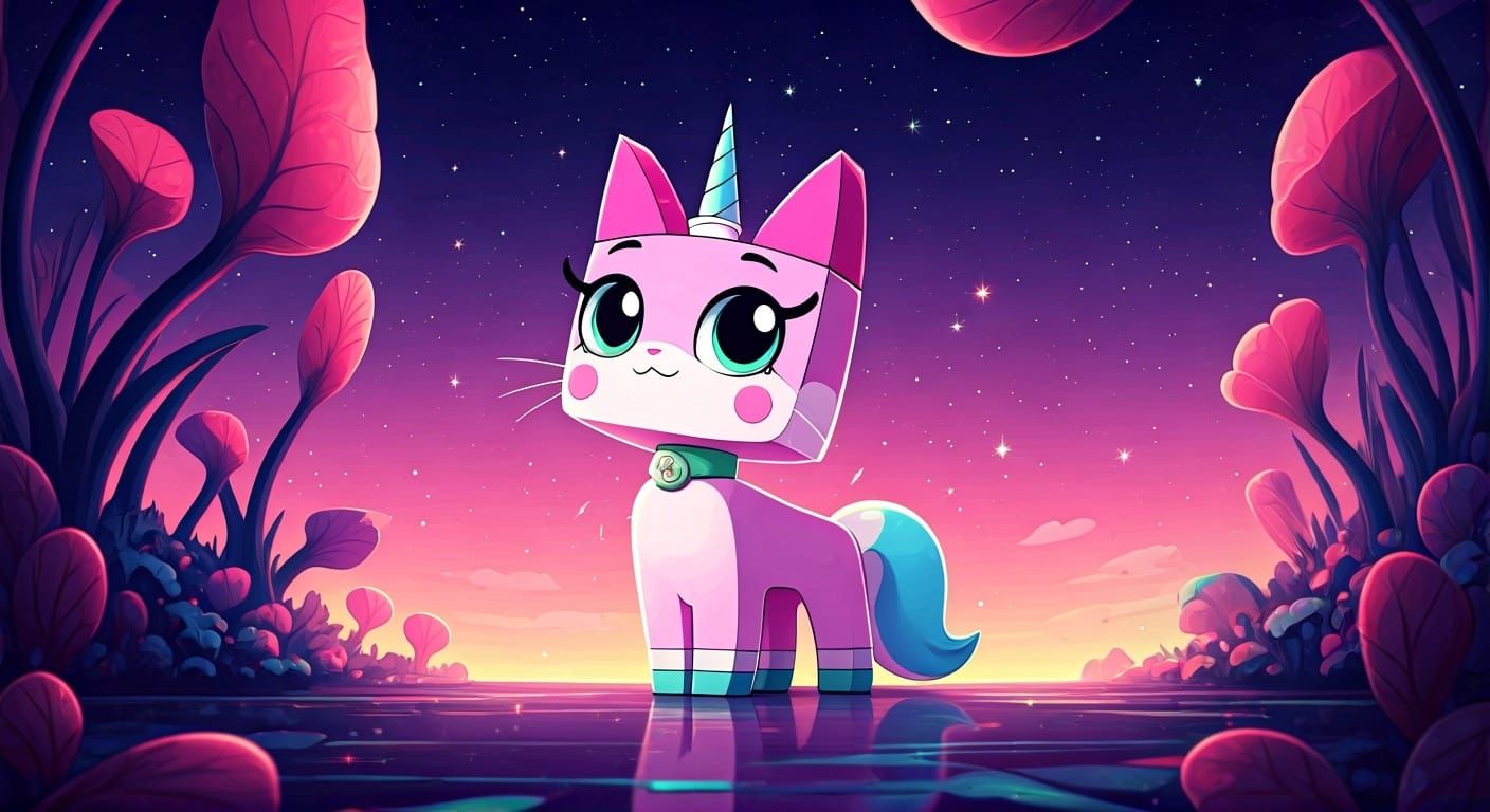 Pink Cat in Whimsical Gothic Kawaii Style