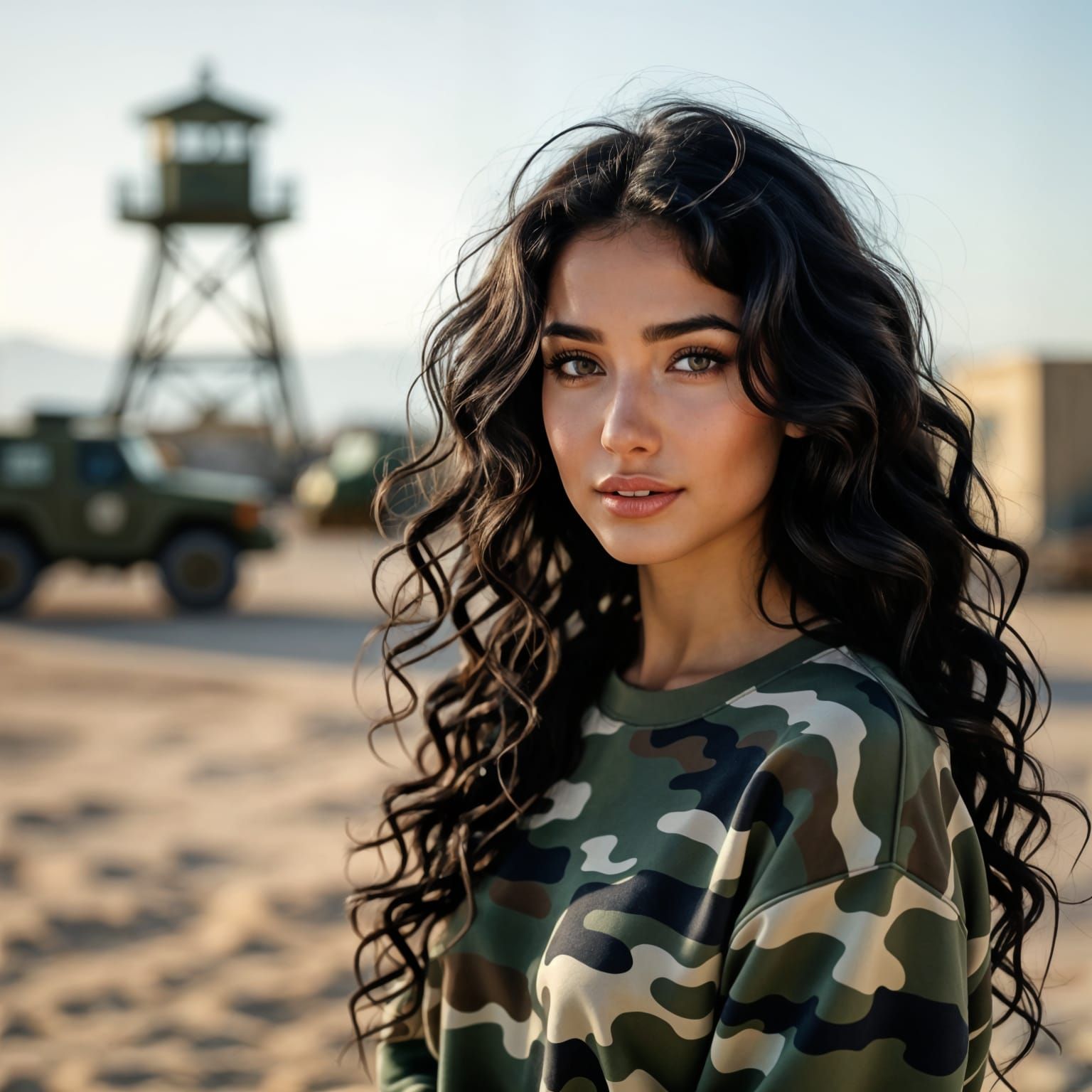 Gorgeous Arab Woman in Camouflage Pullover
