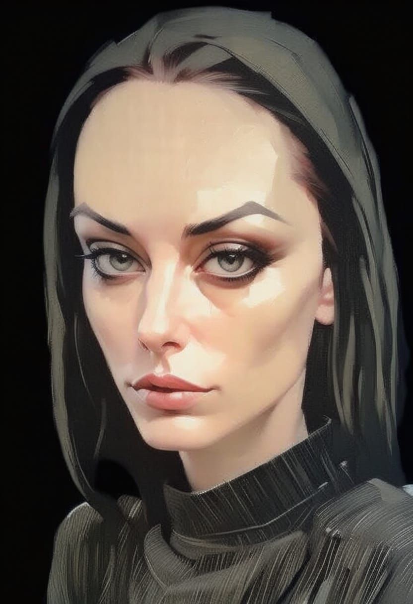 Gothgirl Portrait in High Contrast Impasto Style