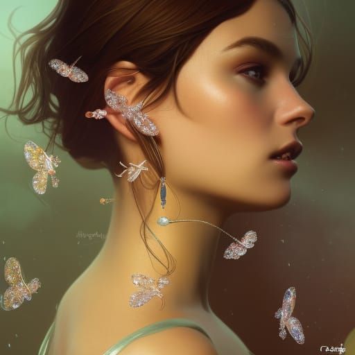 Steampunk Princess Portrait with Butterflies and Dragonflies