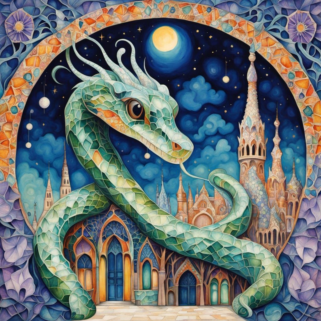 Chibi Emerald Snake Wrapped in Jade and Whimsical Colors