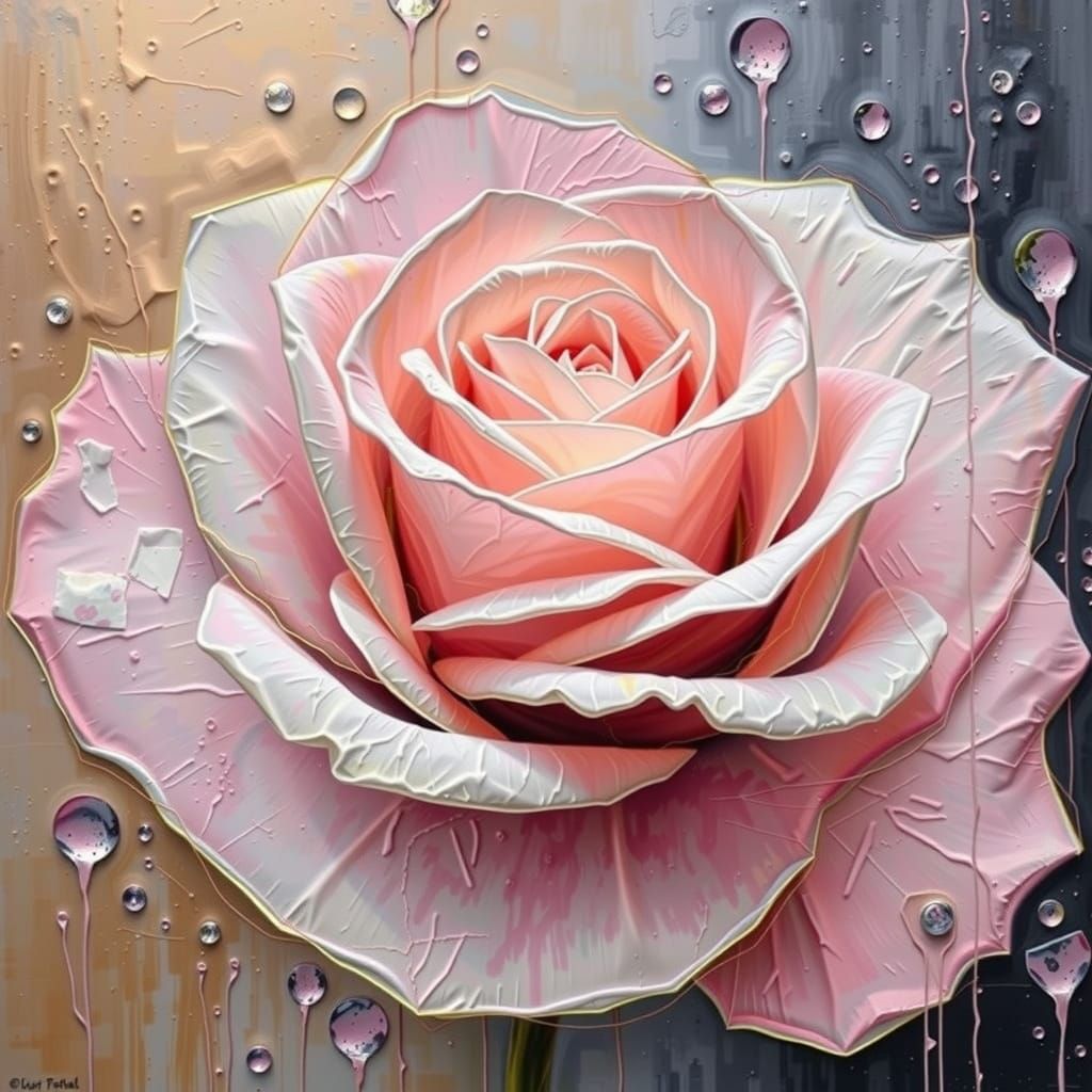 Pink and Yellow Roses in Abstract Expressionist Style