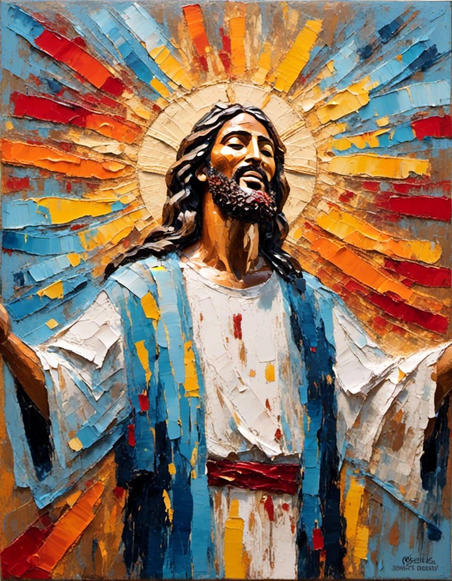 Compassionate Jesus Beckons in Impasto Style