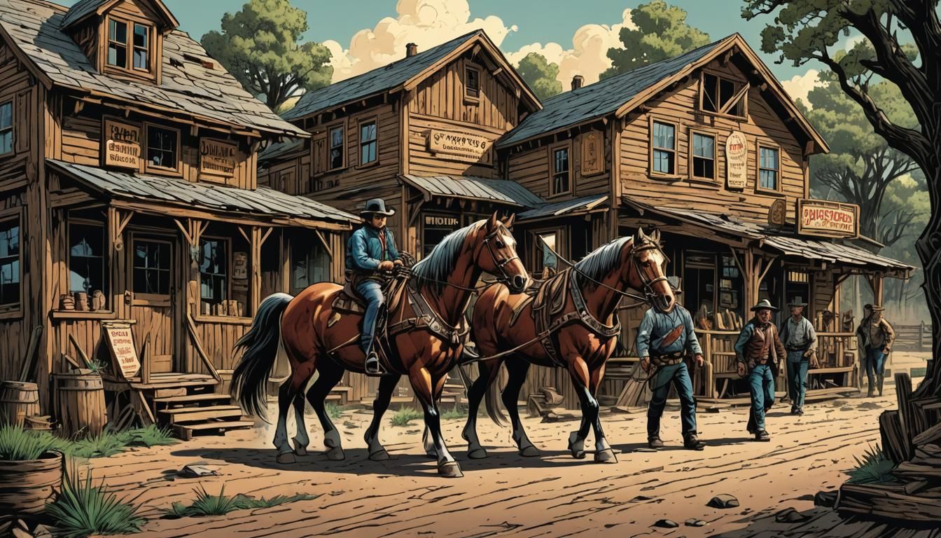 Horse Walks Past Old West General Store