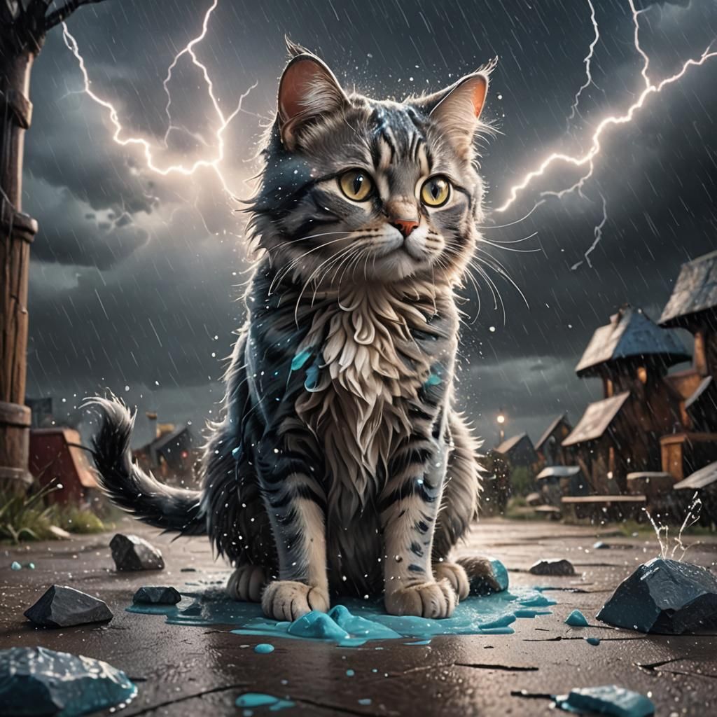 Chalk Artist Creates Cute Cat in Storm