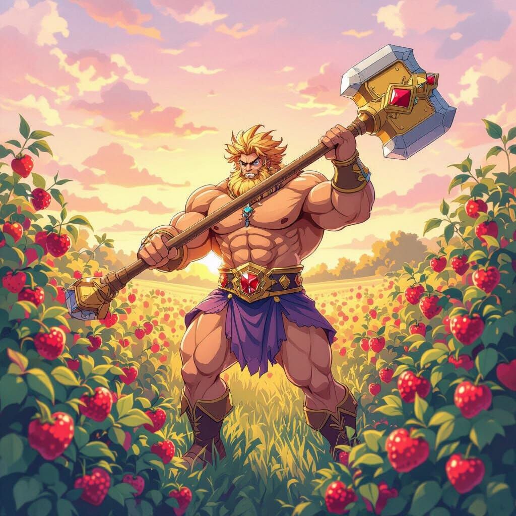 Greek Wrestler with Magical Sledgehammer in Berry Field at S...