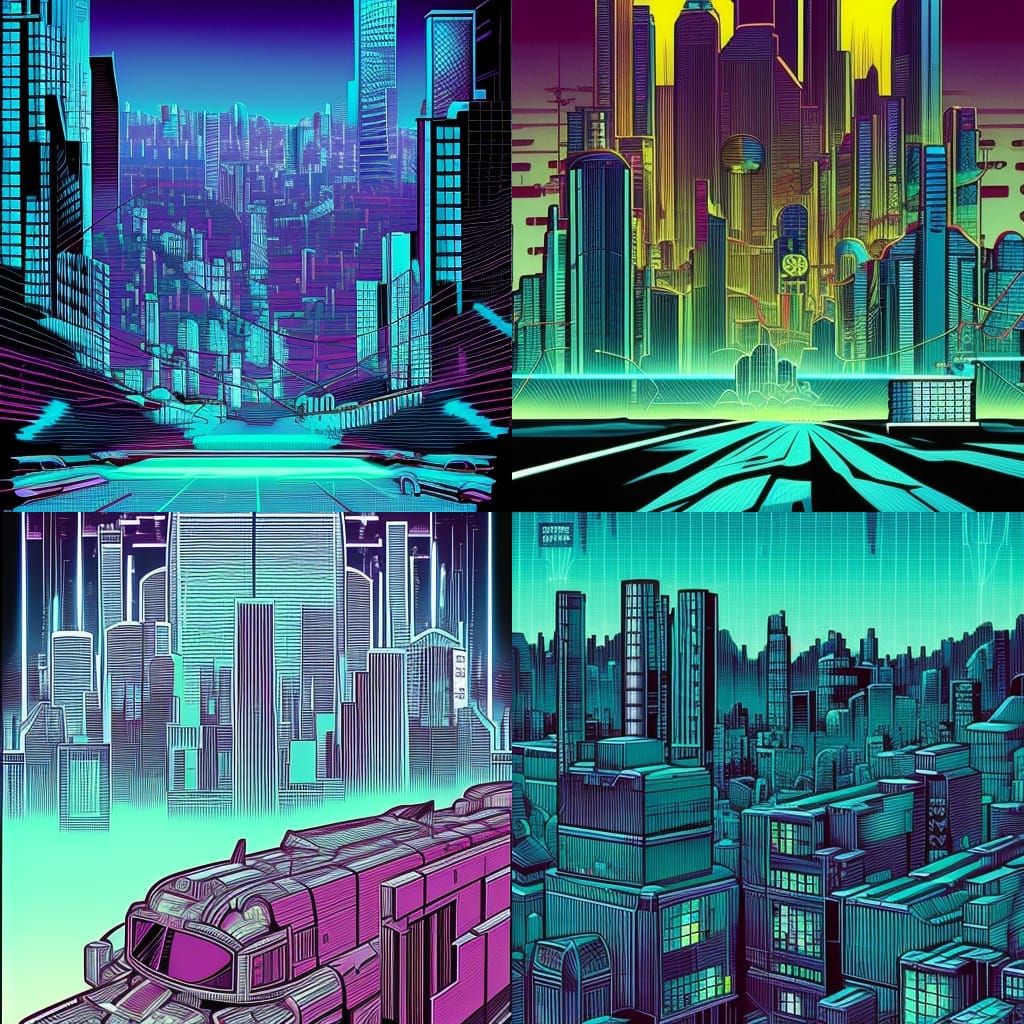 Retrowave Landscape in Comic Book Art Style
