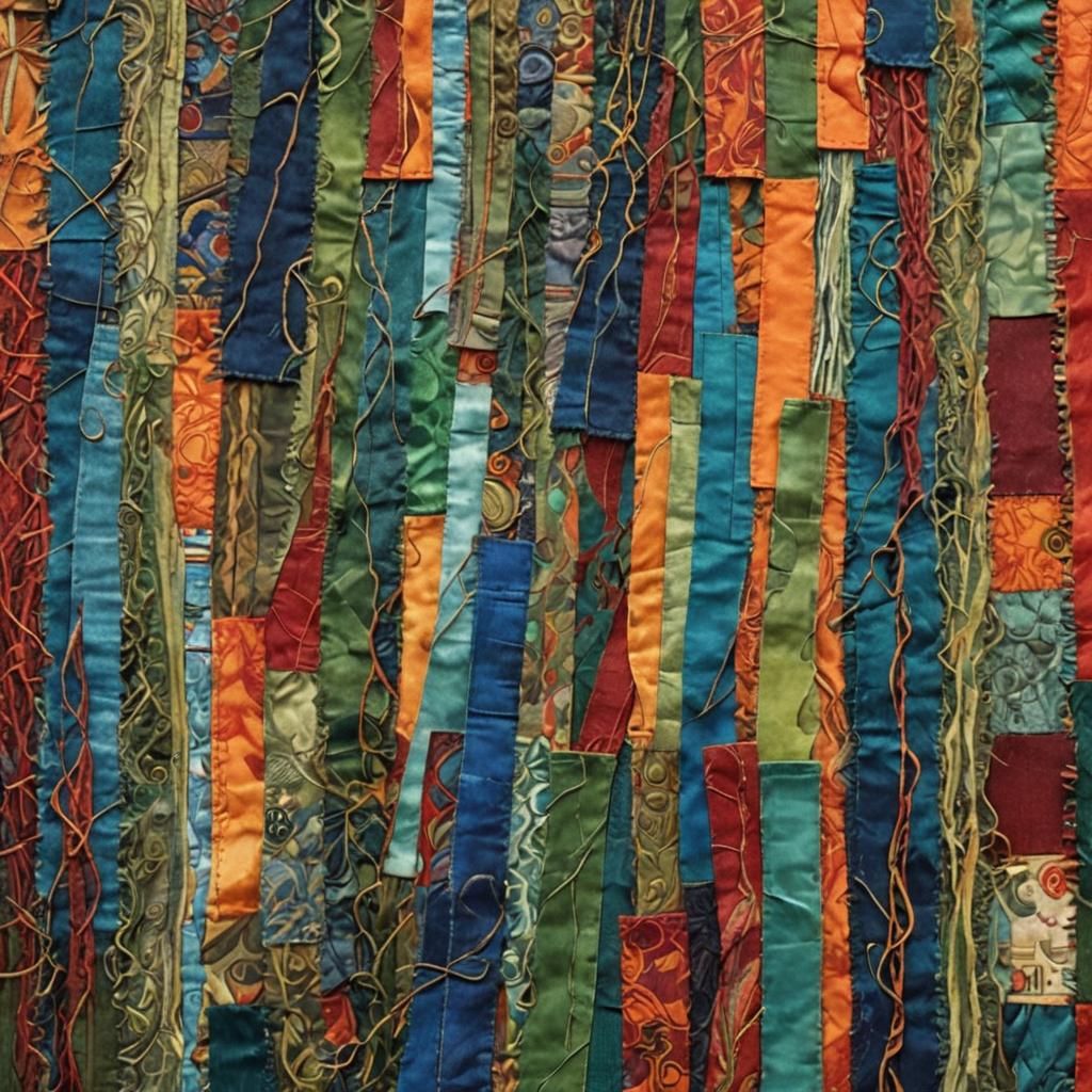 Vibrant Fabric Collage in Mixed Media Style