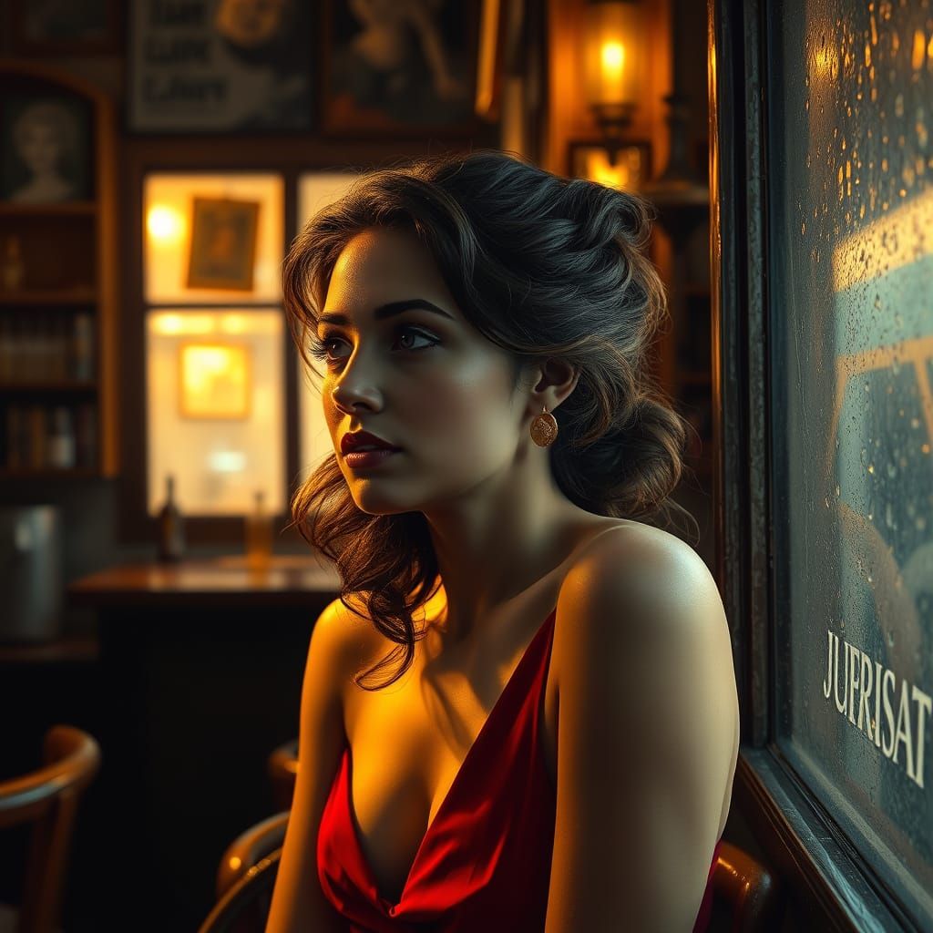 Elegant Woman in Cuban Bar, Hyperrealistic Style