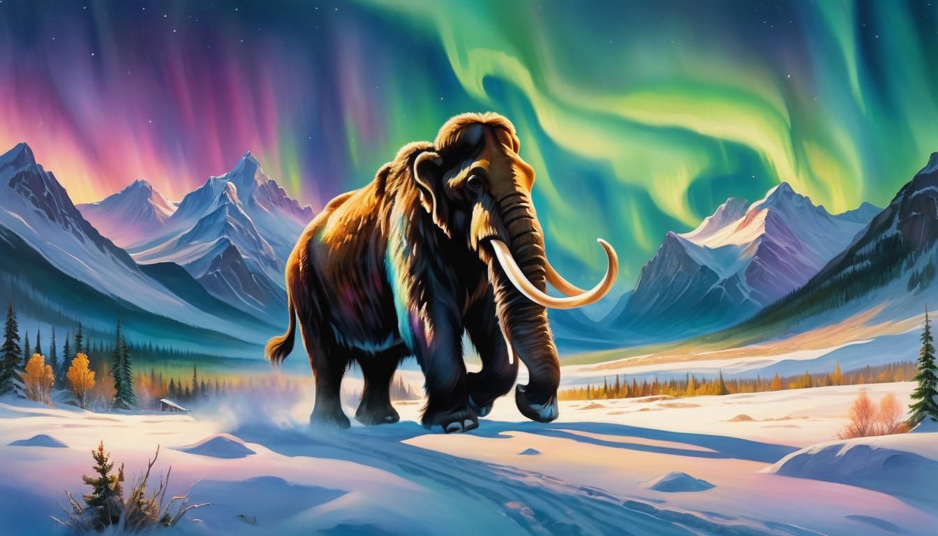 Woolly Mammoth in Siberian Tundra Watercolor