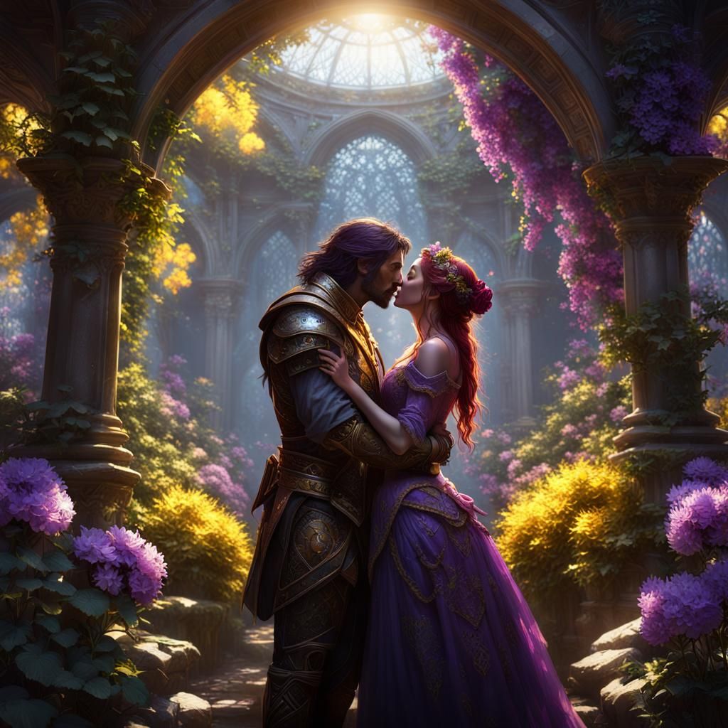 First Kiss in Secret Garden: Dark Fantasy Art