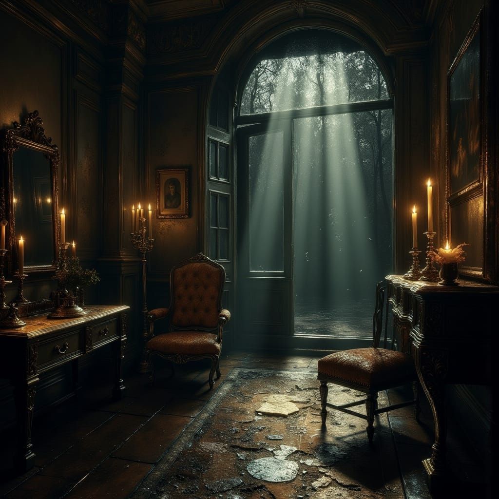 Gothic Mansion Interior of House Usher in Dark Atmospheric S...