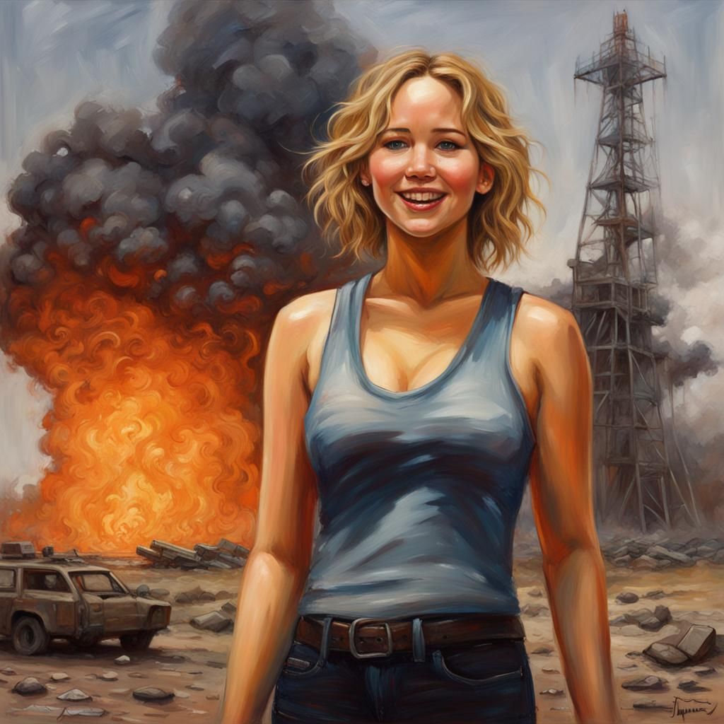 Jennifer Lawrence Smiles Through Apocalyptic Oil Painting