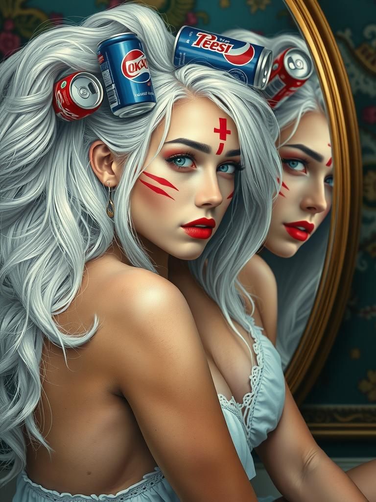 Soda Can Hairstyle in a Boudoir Reflection