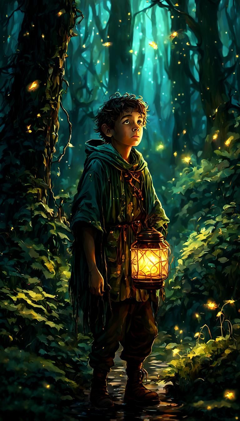 Little boy forest druid, digital painting, enchanted forest,...