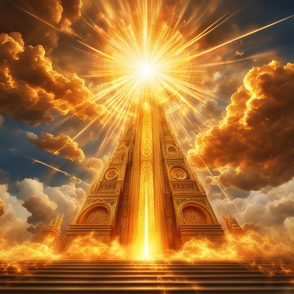 Golden Sun Energy Beaming Down in Digital Art