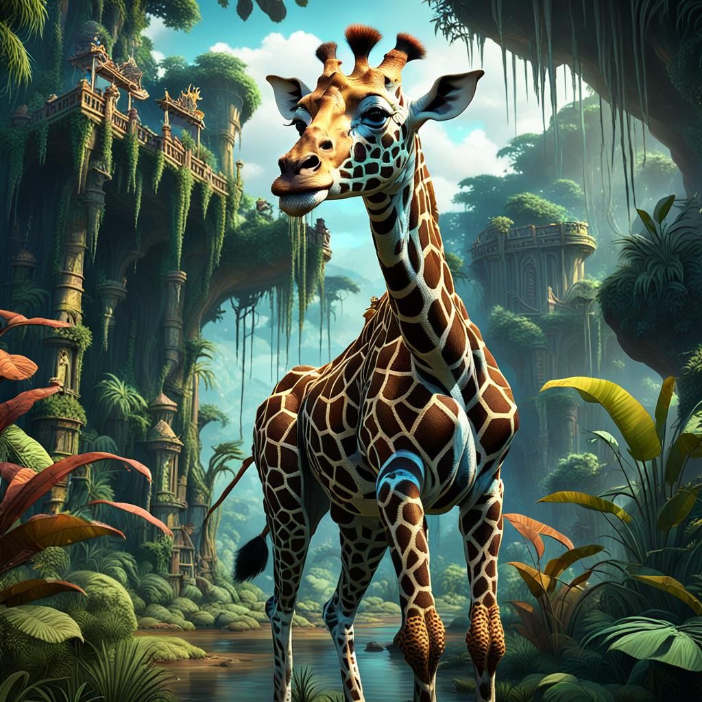 Giraffe Princess in African Jungle Artstation Painting