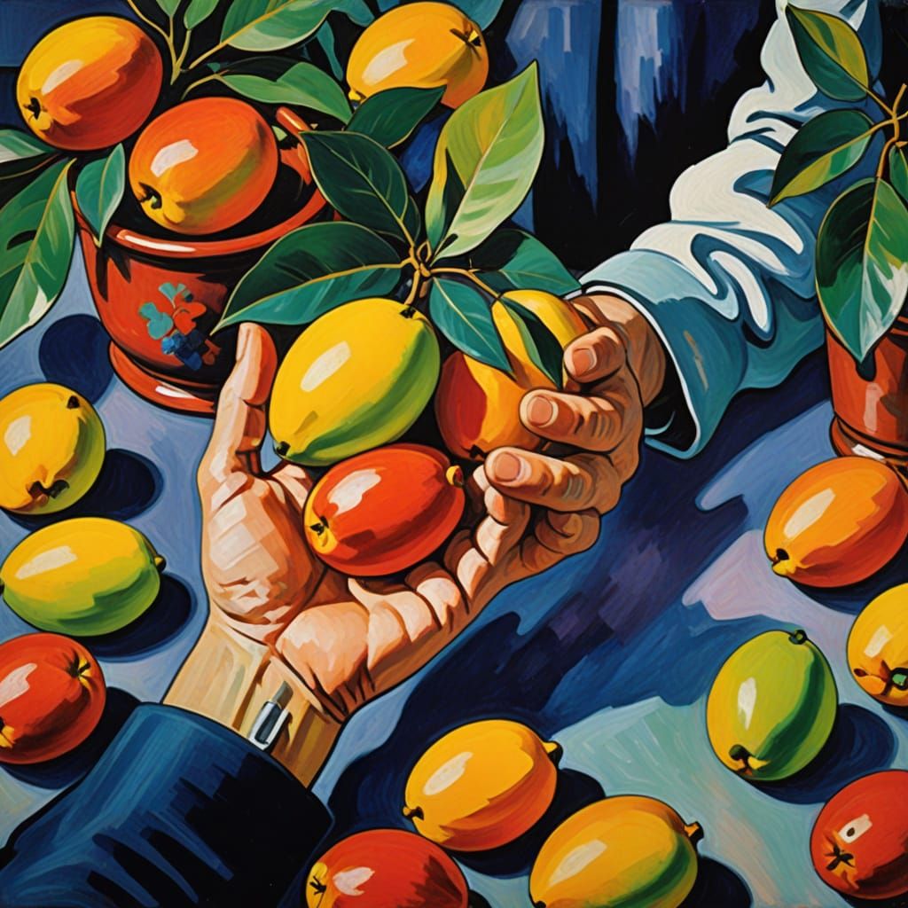 Expressive Mango Still Life in Vibrant Colors