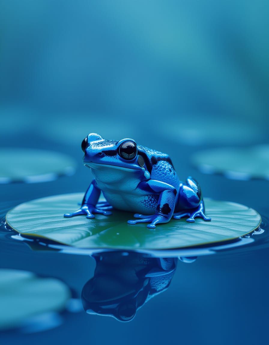 Blue Poison Dart Frog on Glass Lily Pad