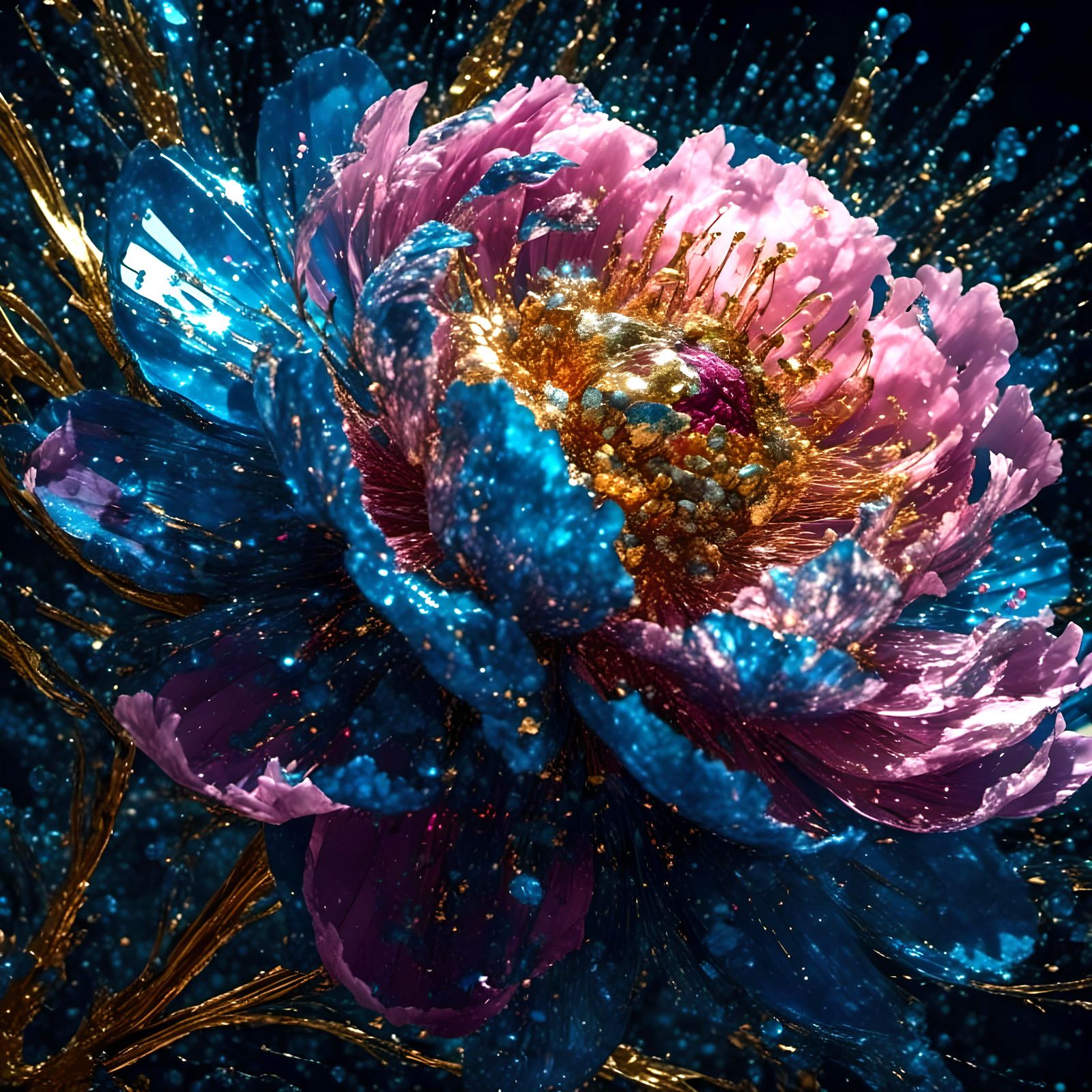 Exploding Glass Peony in a Vivid Surreal Style